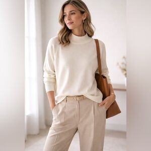 Yarnworks Ivory Mock Neck Sweater XL Raglan Sleeve Cotton Blend